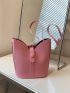 Stitch Detail Bucket Bag Pink PU For Daily Life