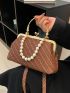 Kiss Lock Satchel Bag Faux Pearl Decor PU For Daily Life