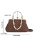 Kiss Lock Satchel Bag Faux Pearl Decor PU For Daily Life