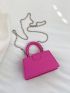 Mini Square Bag Litchi Embossed Neon Pink Funky PU For Daily Life
