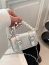 Mini Buckle Decor Square Bag Crocodile Embossed Faux Pearl Detail Metallic