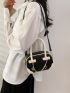 Mini Square Bag Two Tone Double Handle Flower & Chain Decor Fashionable PU For Daily Life