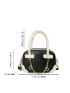 Mini Square Bag Two Tone Double Handle Flower & Chain Decor Fashionable PU For Daily Life