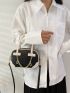 Mini Square Bag Two Tone Double Handle Flower & Chain Decor Fashionable PU For Daily Life