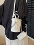 Mini Bucket Bag Litchi Embossed Double Handle Chain Decor With Purse PU Fashionable For Daily Life