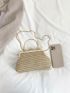 Small Straw Bag Metal Decor Top Handle For Vacation