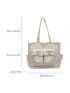 Pocket Front Shopper Bag Double Handle Casual Style