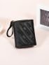 Letter Embroidered Small Wallet PU Black