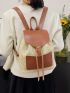 Small Flap Backpack Buckle Decor Drawstring Design