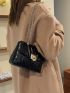 Mini Flap Square Bag Quilted Pattern Turn Lock PU