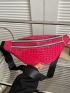 Large Fanny Pack Geometric Embossed Neon Pink PU Funky