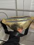 Large Fanny Pack Geometric Embossed Metallic PU Funky