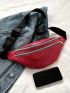 Large Fanny Pack Geometric Embossed Neon Pink PU Funky