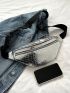 Large Fanny Pack Geometric Embossed Metallic PU Funky