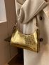 Medium Baguette Bag Metallic Crocodile Embossed Funky