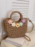 Small Straw Bag Paper Flower Decor