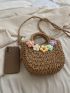 Small Straw Bag Paper Flower Decor