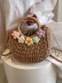 Small Straw Bag Paper Flower Decor