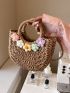 Small Straw Bag Paper Flower Decor