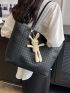 Houndstooth Shoulder Tote Bag Black With Bag Charm