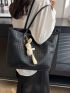 Houndstooth Shoulder Tote Bag Black With Bag Charm