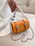 Crocodile Embossed Square Bag Faux Pearl Beaded Mini