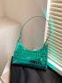 Crocodile Embossed Baguette Bag Metallic Green