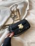 Quilted Square Bag Mini Flap Metal Decor Black