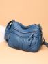 Minimalist Hobo Bag Medium Multi-Zipper Blue