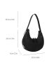 Embossed Detail Hobo Bag PU Black For Daily Life