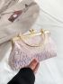 Sequin Decor Square Bag Small Kiss Lock For Party