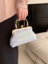 Sequin Decor Square Bag Small Kiss Lock For Party