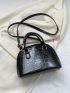 Crocodile Embossed Dome Bag Double Handle Black Elegant