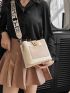 Colorblock Bucket Bag Mini Snap Button Beige