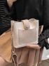 Colorblock Bucket Bag Mini Snap Button Beige