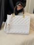 Quilted Square Bag Double Handle Medium White