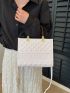 Quilted Square Bag Double Handle Medium White