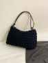 Black Hobo Bag Ruched Detail Top Handle For Daily