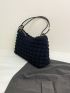 Black Hobo Bag Ruched Detail Top Handle For Daily