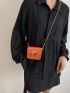 Mini Square Bag Crocodile Embossed PU Neon Orange Funky For Daily Life