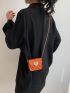 Mini Square Bag Crocodile Embossed PU Neon Orange Funky For Daily Life