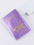 Metallic Letter Graphic Passport Case Fashion Purple