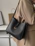 Litchi Embossed Bucket Bag PU Black For Daily Life