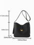 Litchi Embossed Bucket Bag PU Black For Daily Life