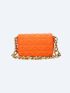 Quilted Square Bag Neon Orange Funky PU Chain For Daily Life