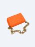 Quilted Square Bag Neon Orange Funky PU Chain For Daily Life