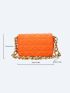 Quilted Square Bag Neon Orange Funky PU Chain For Daily Life