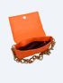 Quilted Square Bag Neon Orange Funky PU Chain For Daily Life