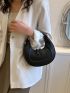 Embossed Detail Hobo Bag PU Black For Daily Life