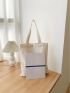 Letter & Graphic Pattern Shopper Bag Canvas Preppy